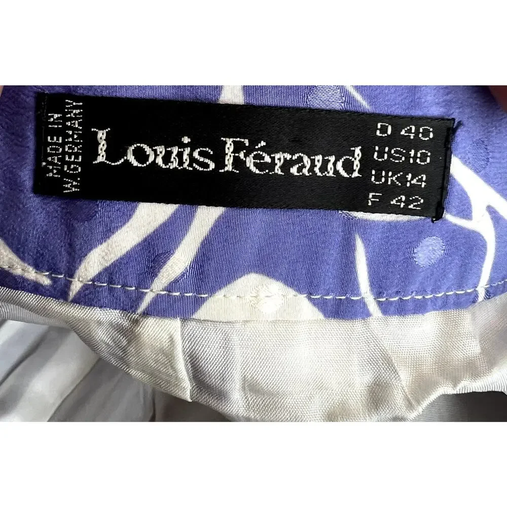 Louis Féraud 2 Piece Skirt Set Blue White Floral Polka Dot Vintage US 10